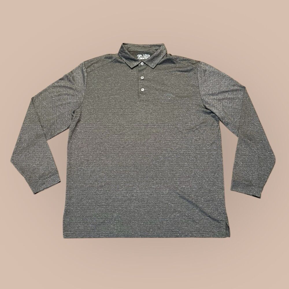 Callaway Polo Shirt Adult Men's Medium Gray Opti Dri Long Sleeve Golf